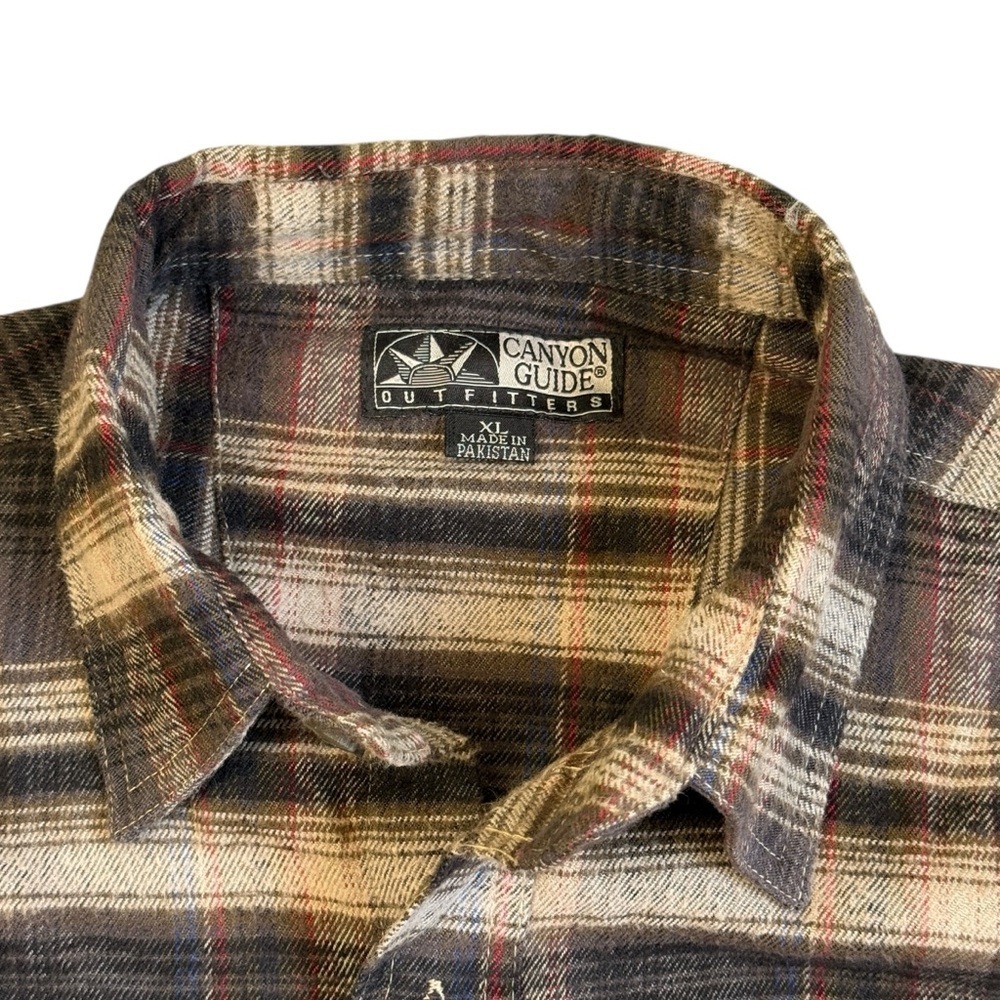Canyon Guide Outfitters Men’s Plaid Button-Up Flannel Shirt Brown Tan XL #1515 - Picture 3 of 5